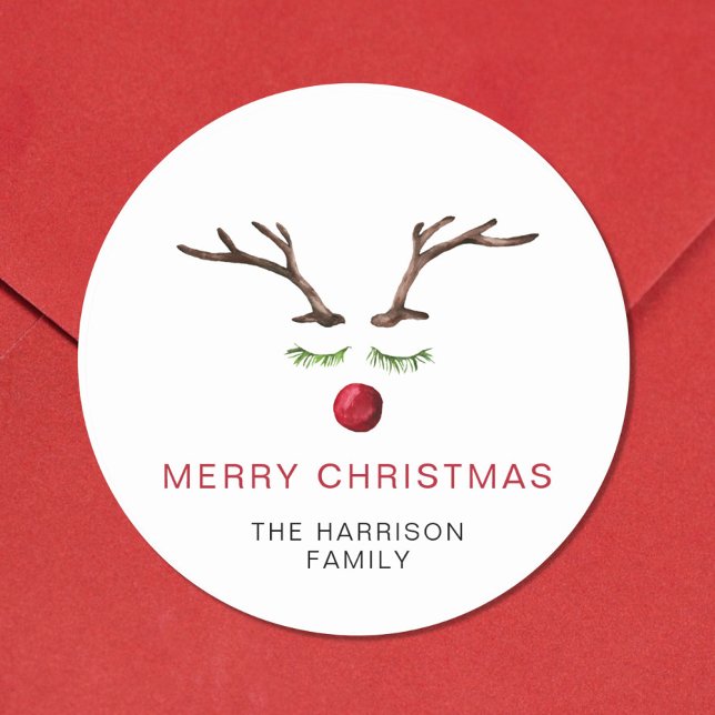 Pegatina Redonda Acuarela de reno Feliz Navidad (Subido por el creador)
