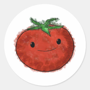 Pegatina Redonda Acuarela De Tomate Cuto