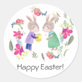 Pegatina Redonda Acuarela delicada de rabino y huevo de Pascua