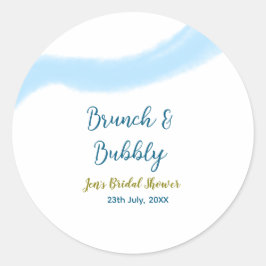 Pegatina Redonda Acuarela dorada azul burbujeante y desayuno nupcia