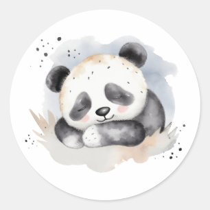 Pegatina Redonda Acuarela Dormida Baby Panda Bear