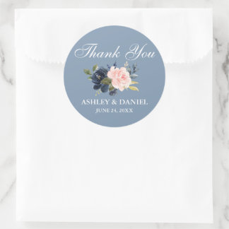 Pegatina Redonda Acuarela Dusty Blue Pink Floral Gracias