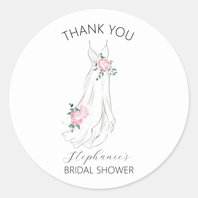 Pegatina Redonda Acuarela Eucalyptus Vestido Floral Ducha De Novias (Anverso)