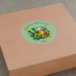 Pegatina Redonda Acuarela Feliz Día de San Patricio accesorio Fiest