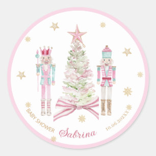 Pegatina Redonda Acuarela Feliz Navidad Cascanueces ballet rosa