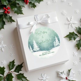 Pegatina Redonda Acuarela Feliz Navidad y Feliz Año Nuevo