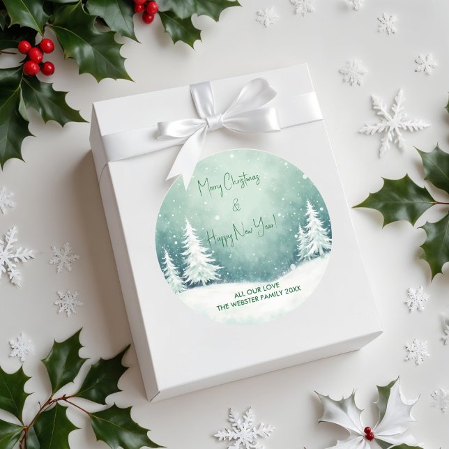 Pegatina Redonda Acuarela Feliz Navidad y Feliz Año Nuevo (Subido por el creador)