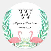 Acuarela Flamingos Palm Lees Boda Monograma