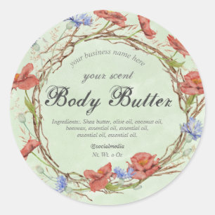 Pegatina Redonda acuarela flor silvestre cuerpo mantequilla clásica