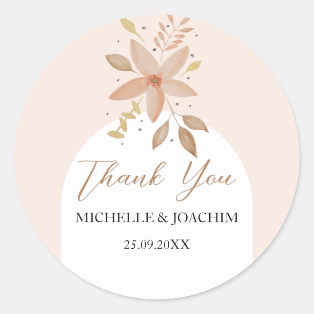 Pegatina Redonda Acuarela Floral Boho Terracotta Exótica (Anverso)