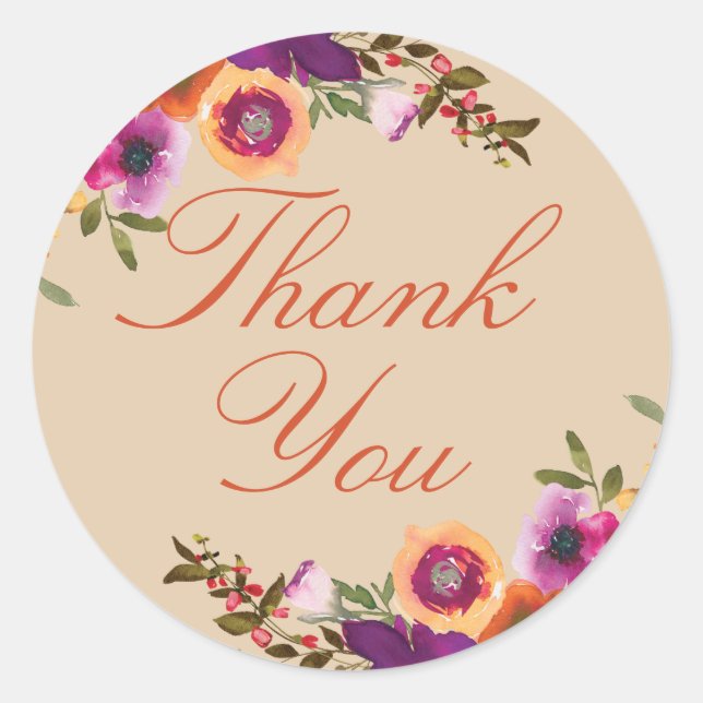 Pegatina Redonda Acuarela Floral Caída Gracias (Anverso)