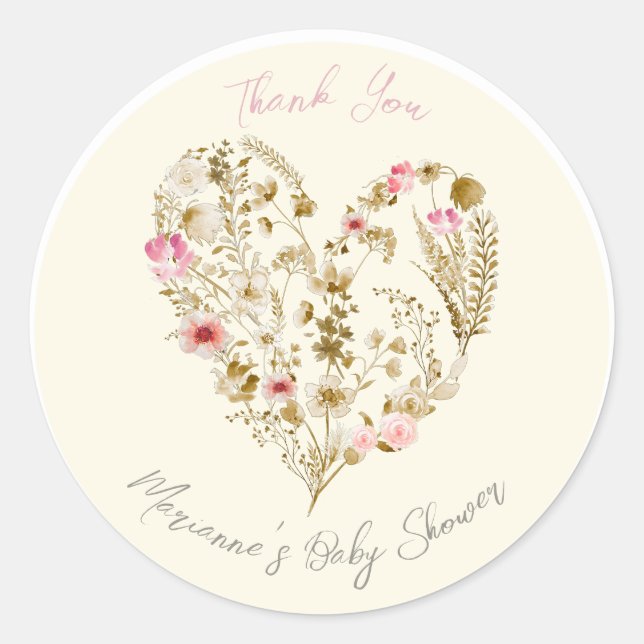 Pegatina Redonda Acuarela Floral Cebolla En Bloom Baby Shower (Anverso)