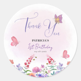 Pegatina Redonda Acuarela Floral Cumpleaños Flor Silvestre Primero