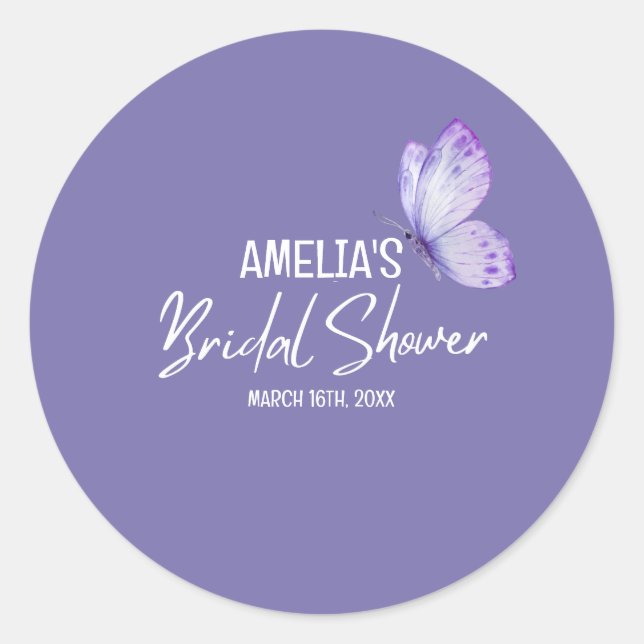 Pegatina Redonda Acuarela floral mariposa púrpura despedida de solt (Anverso)