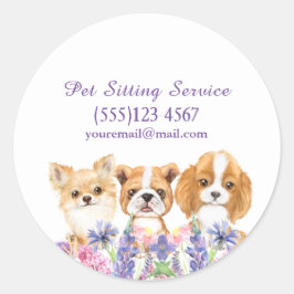 Pegatina Redonda Acuarela Floral Perro Mascota Sitting Grooming Ser