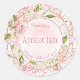 Pegatina Redonda Acuarela Floral rosa Jelly Jam Jar Baking Bakú