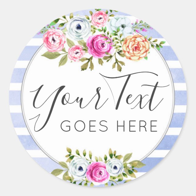 Pegatina Redonda Acuarela floral rústica con raya moderna estilo sh (Anverso)