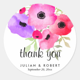 Pegatina Redonda Acuarela Flores caprichosas Boda Gracias