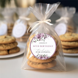 Pegatina Redonda Acuarela Flores Púrpura Cualquier Cumpleaños de Ed