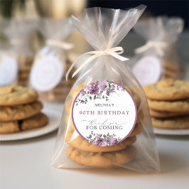 Pegatina Redonda Acuarela Flores Púrpura Cumpleaños