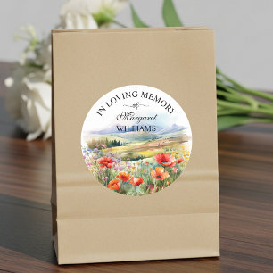 Pegatina Redonda Acuarela Flores Silvestres Celebración Del Funeral