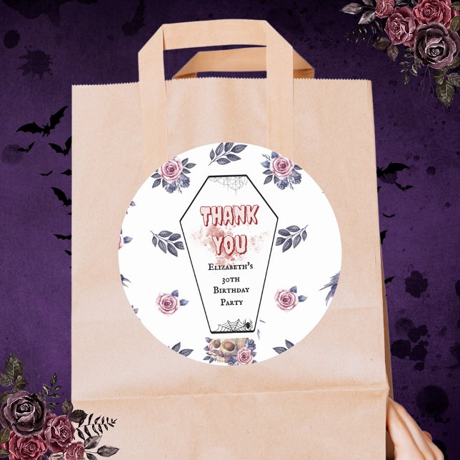 Pegatina Redonda Acuarela gótica Coffin Skull Raven Rosa Cumpleaños (Subido por el creador)