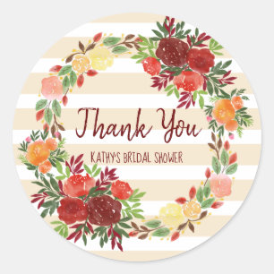 Pegatina Redonda Acuarela Gracias Boda Wreath