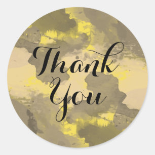 Pegatina Redonda Acuarela Gracias Naranja Cepillo de manchas amaril