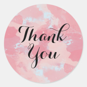 Pegatina Redonda Acuarela Gracias Rosa Pintada De Placa