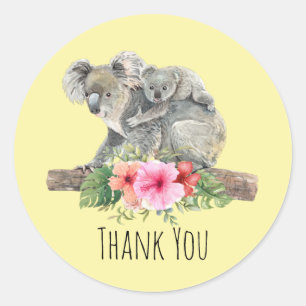 Pegatina Redonda Acuarela Koala tiene mamá y bebé gracias
