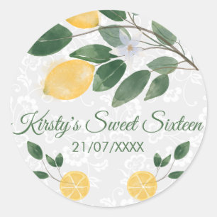 Pegatina Redonda Acuarela Limones Sicilian Sweet Sixteen