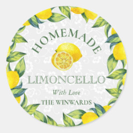 Pegatina Redonda Acuarela Limones Sicilianos Limoncello Casero