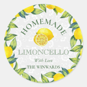 Pegatina Redonda Acuarela Limones Sicilianos Limoncello Casero