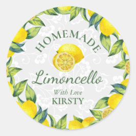 Pegatina Redonda Acuarela Limones Sicilianos Limoncello Casero