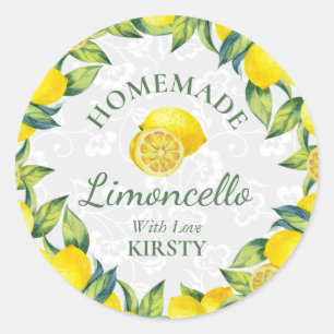 Pegatina Redonda Acuarela Limones Sicilianos Limoncello Casero
