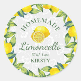 Pegatina Redonda Acuarela Limones Sicilianos Limoncello Casero