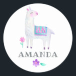 Pegatina Redonda Acuarela Llama Kids Birthday Fiesta<br><div class="desc">Personalizable de los pegatinas del Partido de Cumpleaños de Cute Llama a los detalles de tu evento.</div>
