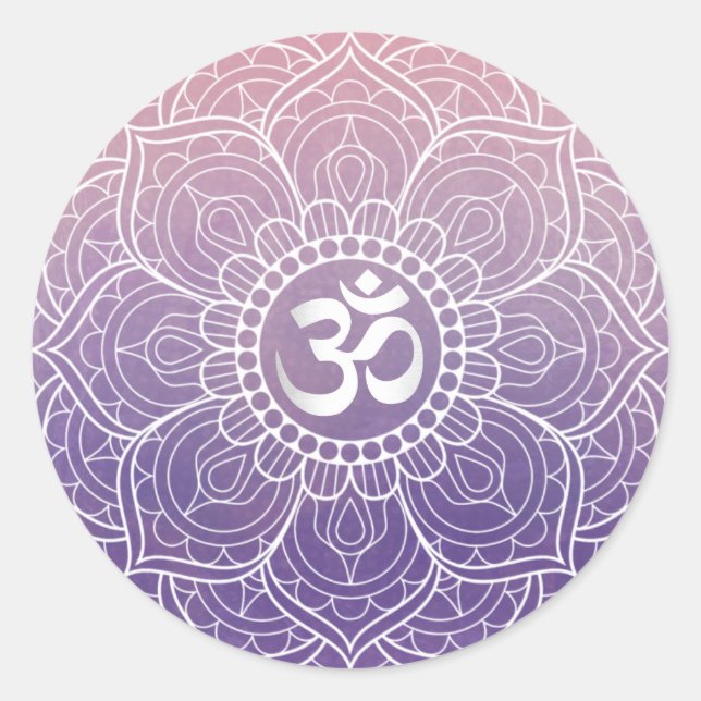 Pegatina Redonda Acuarela Lotus Mandala Namaste Yoga (Anverso)