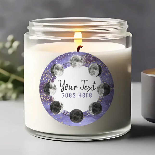 Pegatina Redonda Acuarela Luna Llena Círculo Lunar Noche Cielo de E (Subido por el creador)