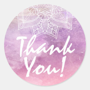 Pegatina Redonda Acuarela Mandala Saludo Holístico Gracias