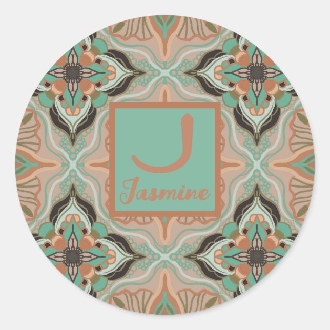 Pegatina Redonda Acuarela Marroquí Pastel Floral Personalizada (Anverso)