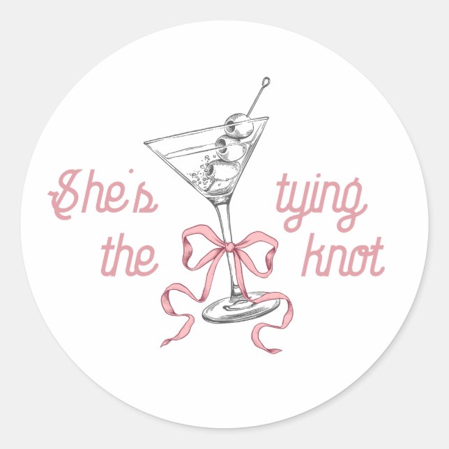 Pegatina Redonda Acuarela Martini Doble Rosa Que Amarra El Nudo (Anverso)