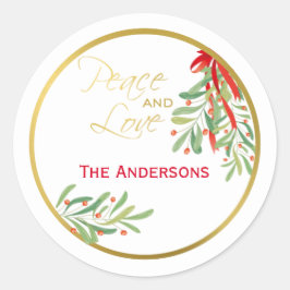 Pegatina Redonda Acuarela Mistletoe | Festividad personalizada