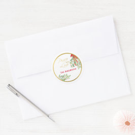 Pegatina Redonda Acuarela Mistletoe | Festividad personalizada