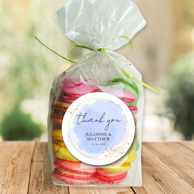 Pegatina Redonda Acuarela moderna Dusty Blue Gracias Boda (Subido por el creador)