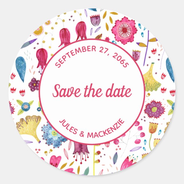 Pegatina Redonda Acuarela moderna Floral Púrpura Rosa (Anverso)