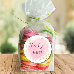 Pegatina Redonda Acuarela moderna Rosa Gracias Boda