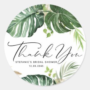 Pegatina Redonda Acuarela Monstera Summer Bridal Shower Gracias