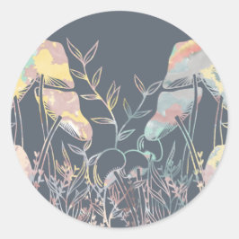 Pegatina Redonda Acuarela Mushroom