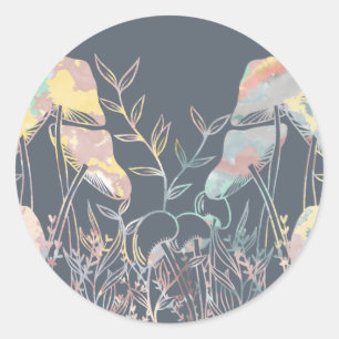 Pegatina Redonda Acuarela Mushroom